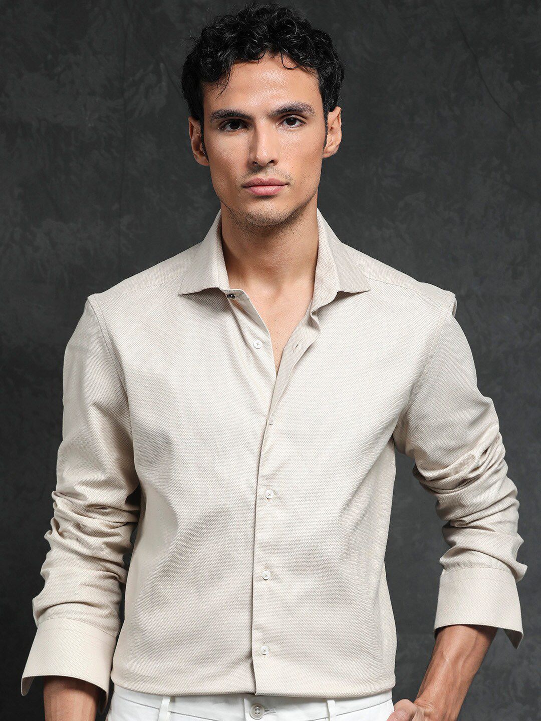 RARE RABBIT Men Comb-1 Slim Fit Textured Cotton Shirt