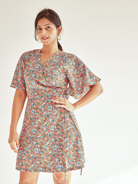 The Label Life V-Neck Floral Print Flared Sleeve Dress