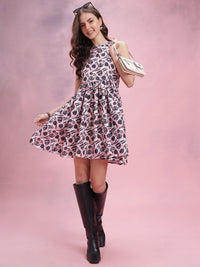 DressBerry Floral Print Halter Neck Fit & Flare Dress