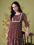Anouk Ethnic Motifs Print Lace Insert Tiered A-Line Kurta