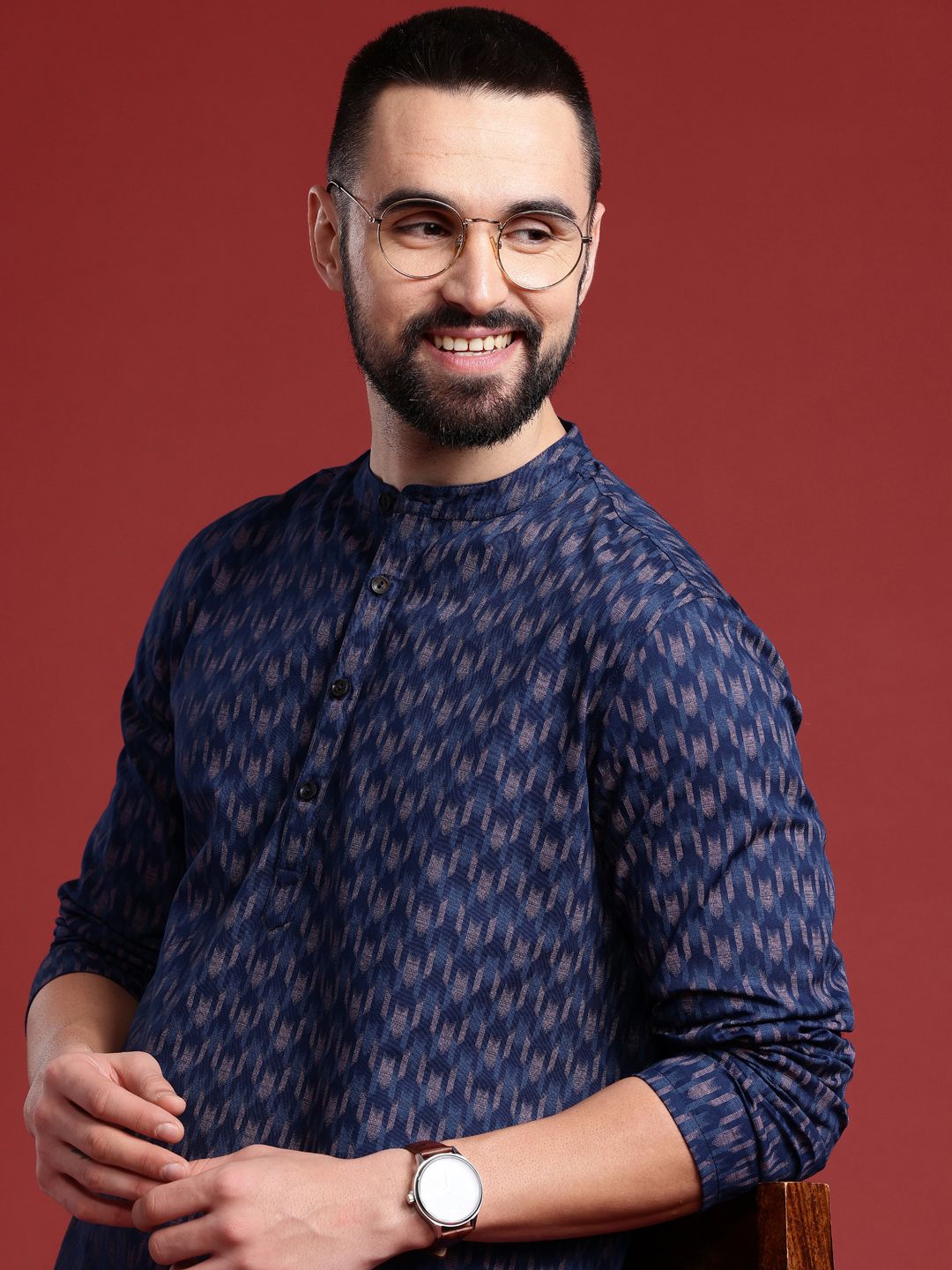 Anouk Ikkat Printed Indigo Short Kurta