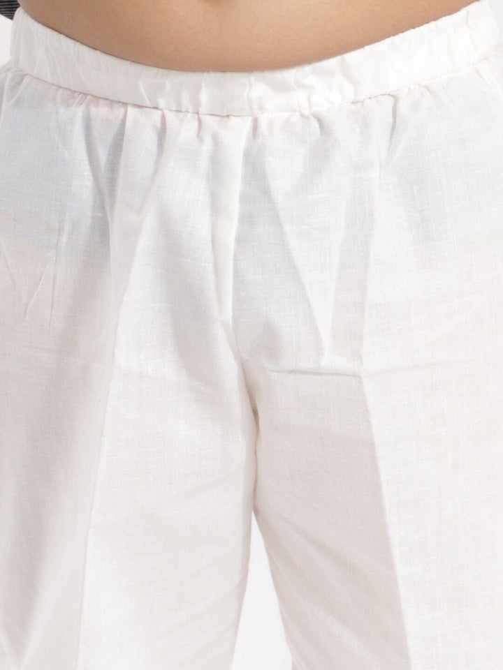 VASTRAMAY Girls Mustard Yellow Empire Pure Cotton Kurti with Trousers