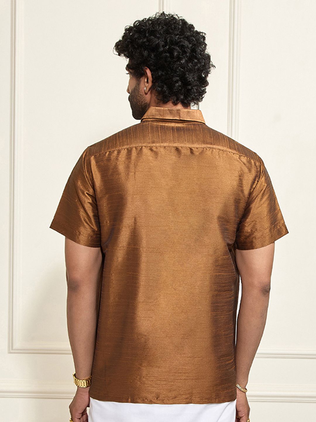 VASTRAMAY Premium Spread Collar Silk Shirt