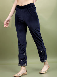 Vishudh Women Embroidered Knitted Velvet Kurta with Palazzo & With Dupatta