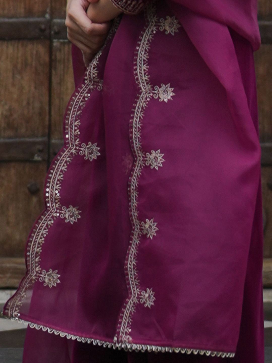 Indo Era Women Ethnic Motifs Embroidered Regular Velvet Kurta with Trousers & With Dupatta