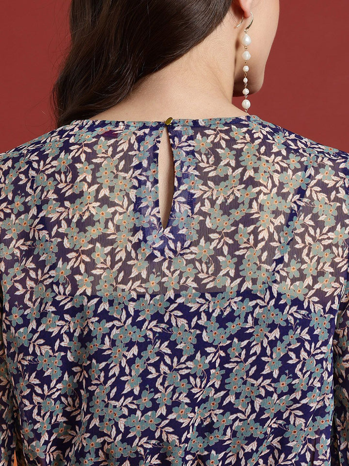 all about you Floral Print Sheer Cinched Waist Top