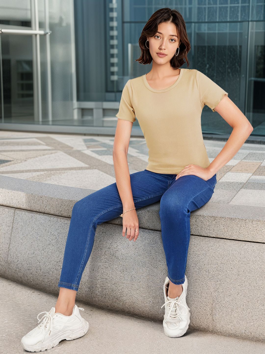 DressBerry Solid Ribbed T-shirt