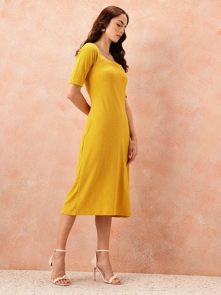 all about you Ribbed Square Neck Midi Slip Sheath Dress