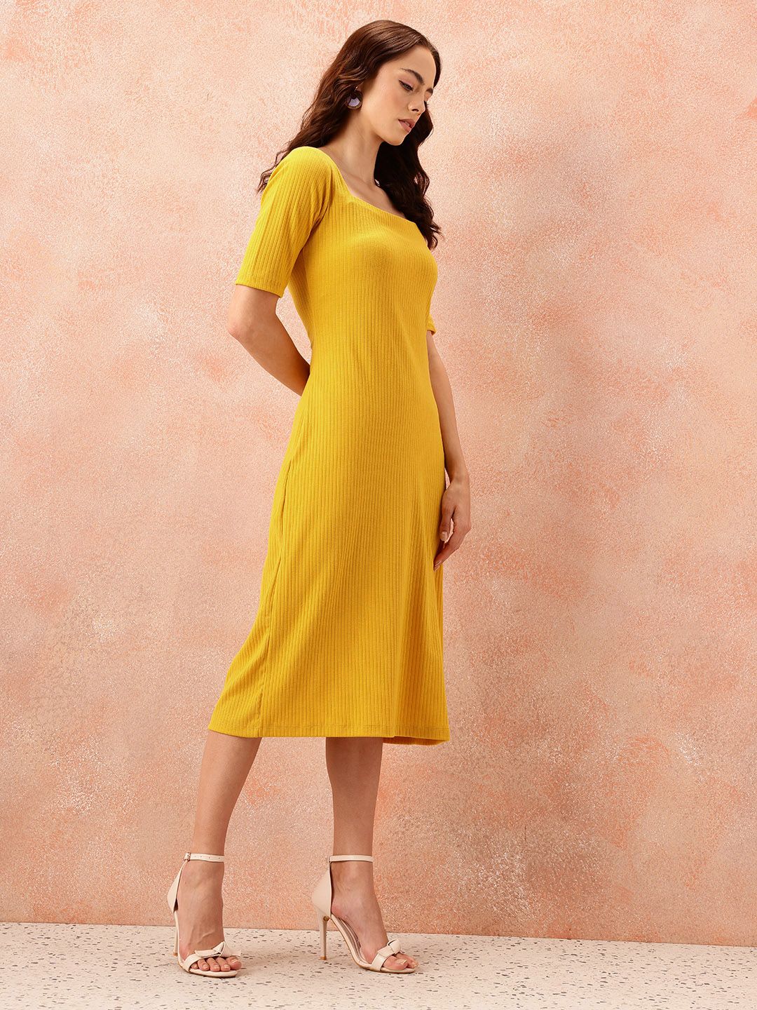 all about you Ribbed Square Neck Midi Slip Sheath Dress