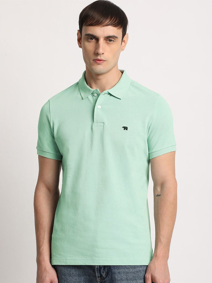 THE BEAR HOUSE Men Solid Slim Fit Cotton Polo Collar T-Shirts