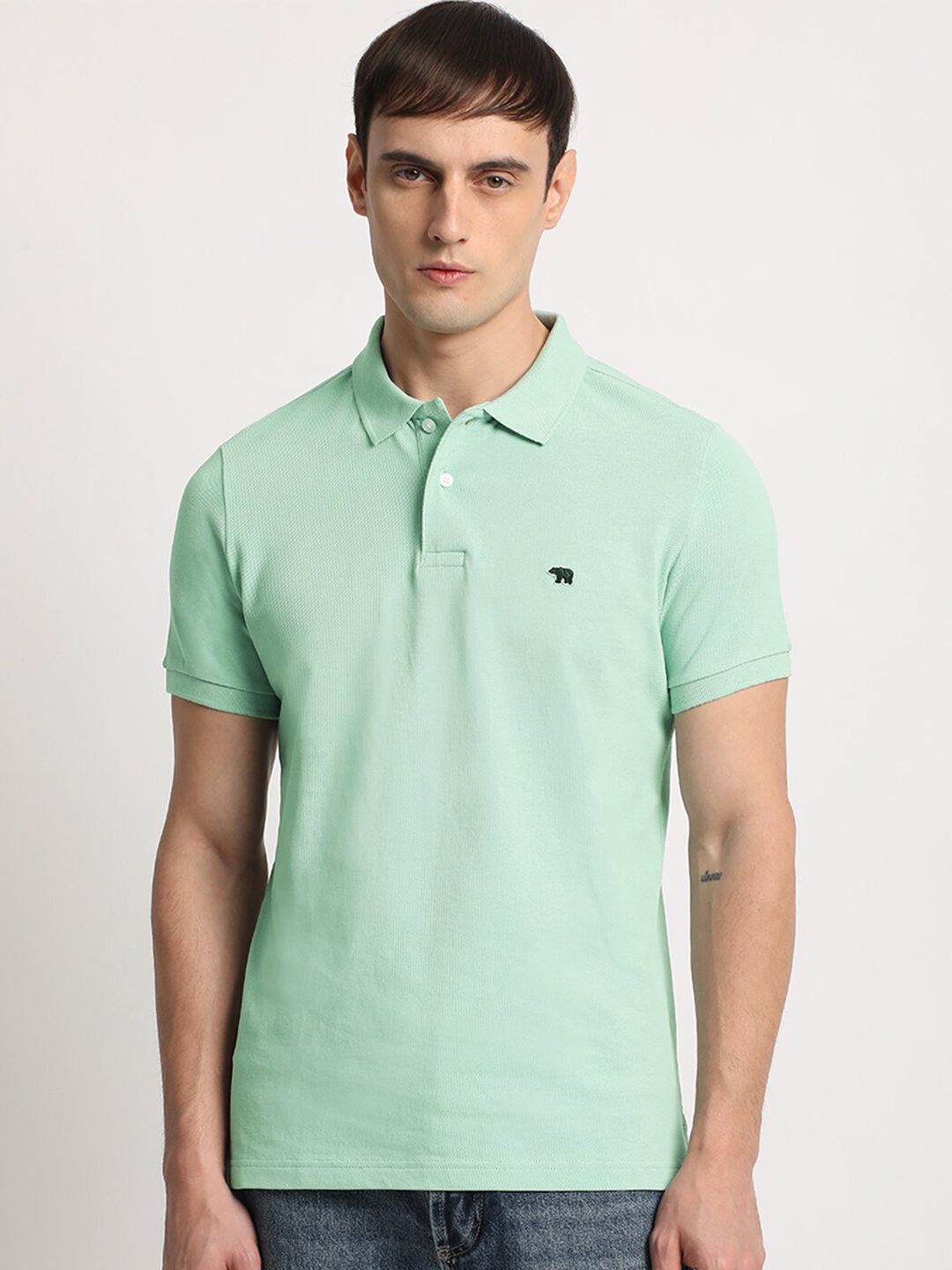 THE BEAR HOUSE Men Solid Slim Fit Cotton Polo Collar T-Shirts