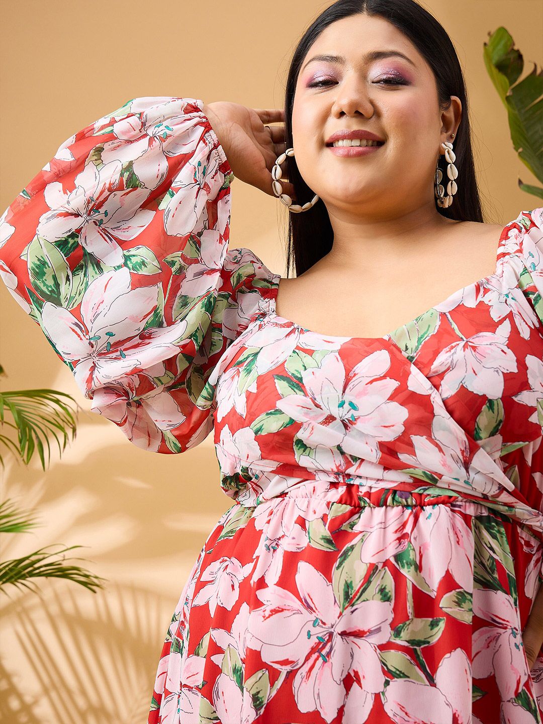 SASSAFRAS Curve Plus Size Floral Printed Fit & Flare Dress