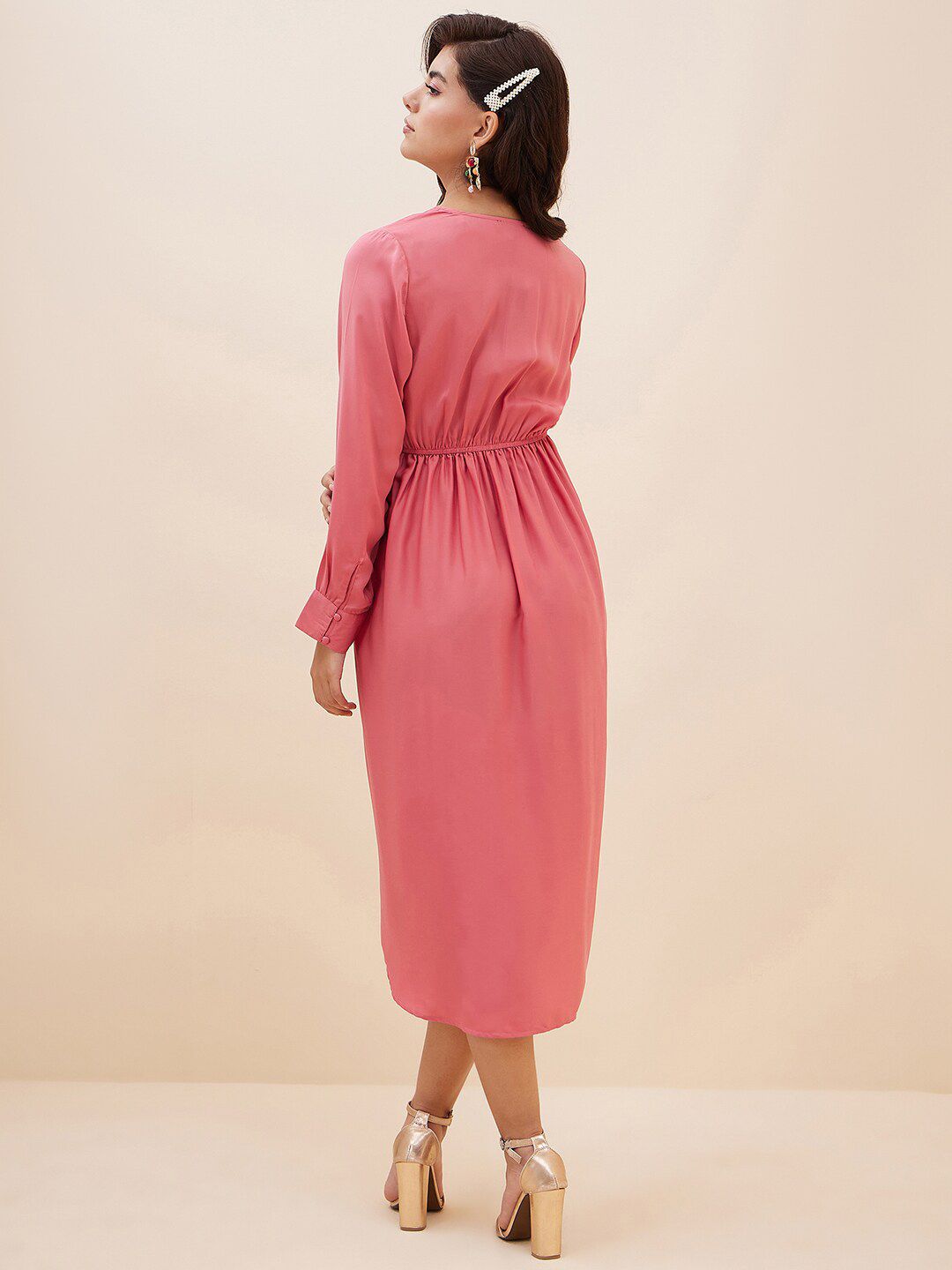 Antheaa V-Neck Satin Midi Dress