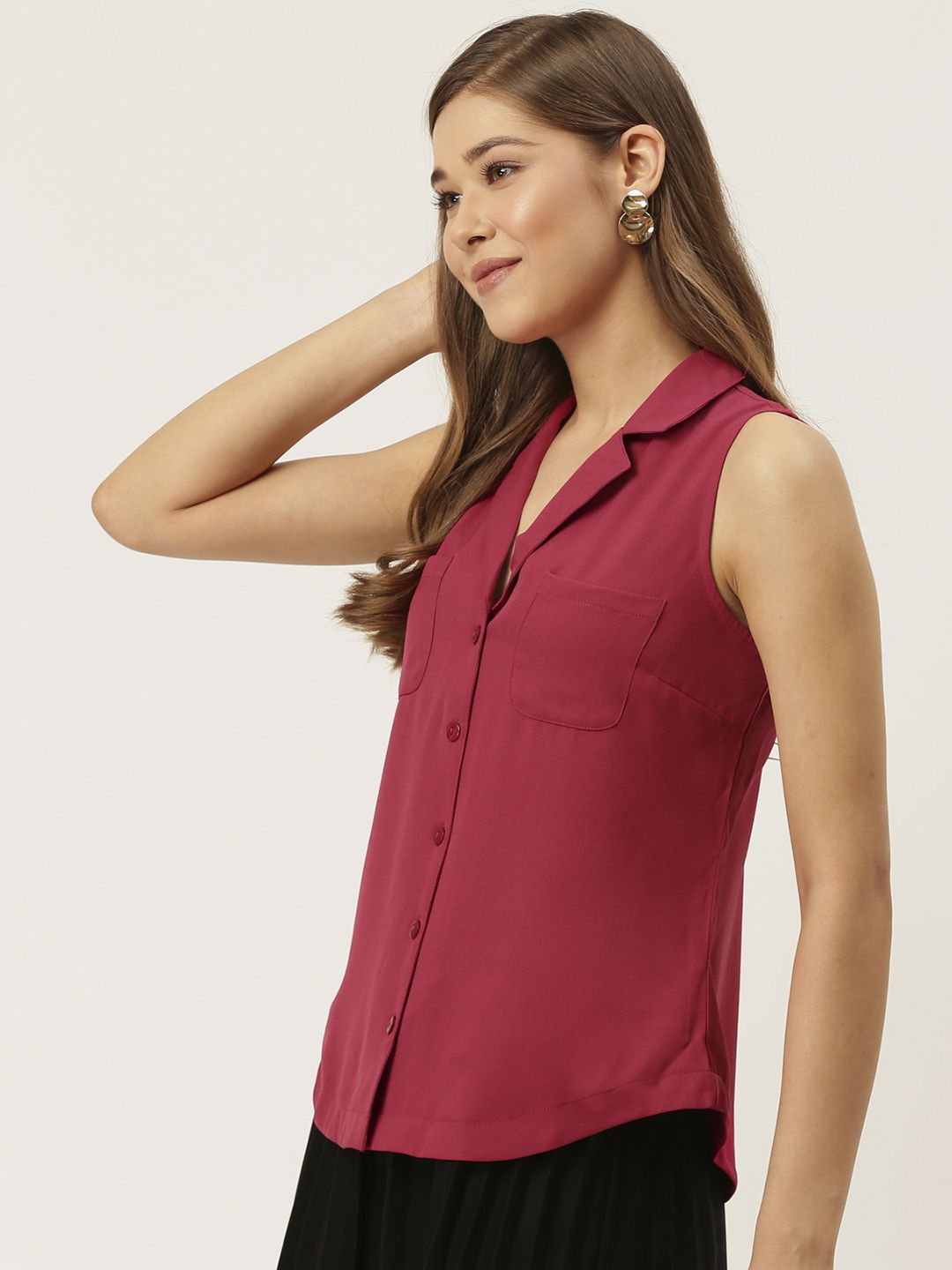 DressBerry Women Fuchsia Regular Fit Solid Casual Shirt
