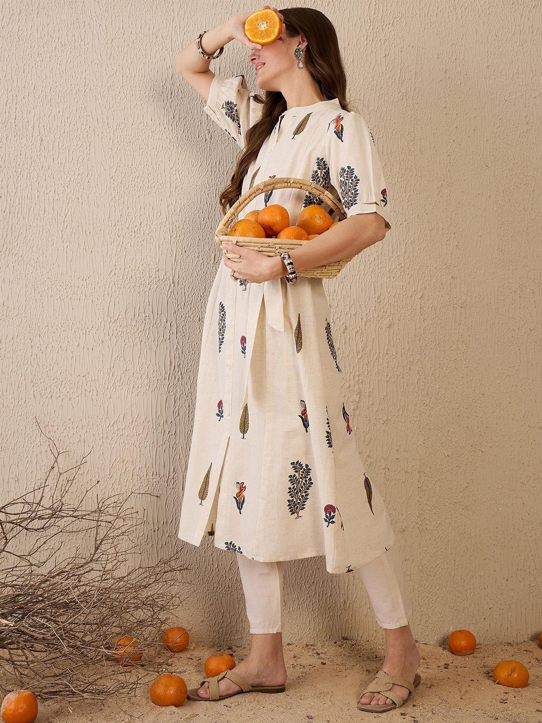 Indo Era Women Floral Printed Khadi Kurta