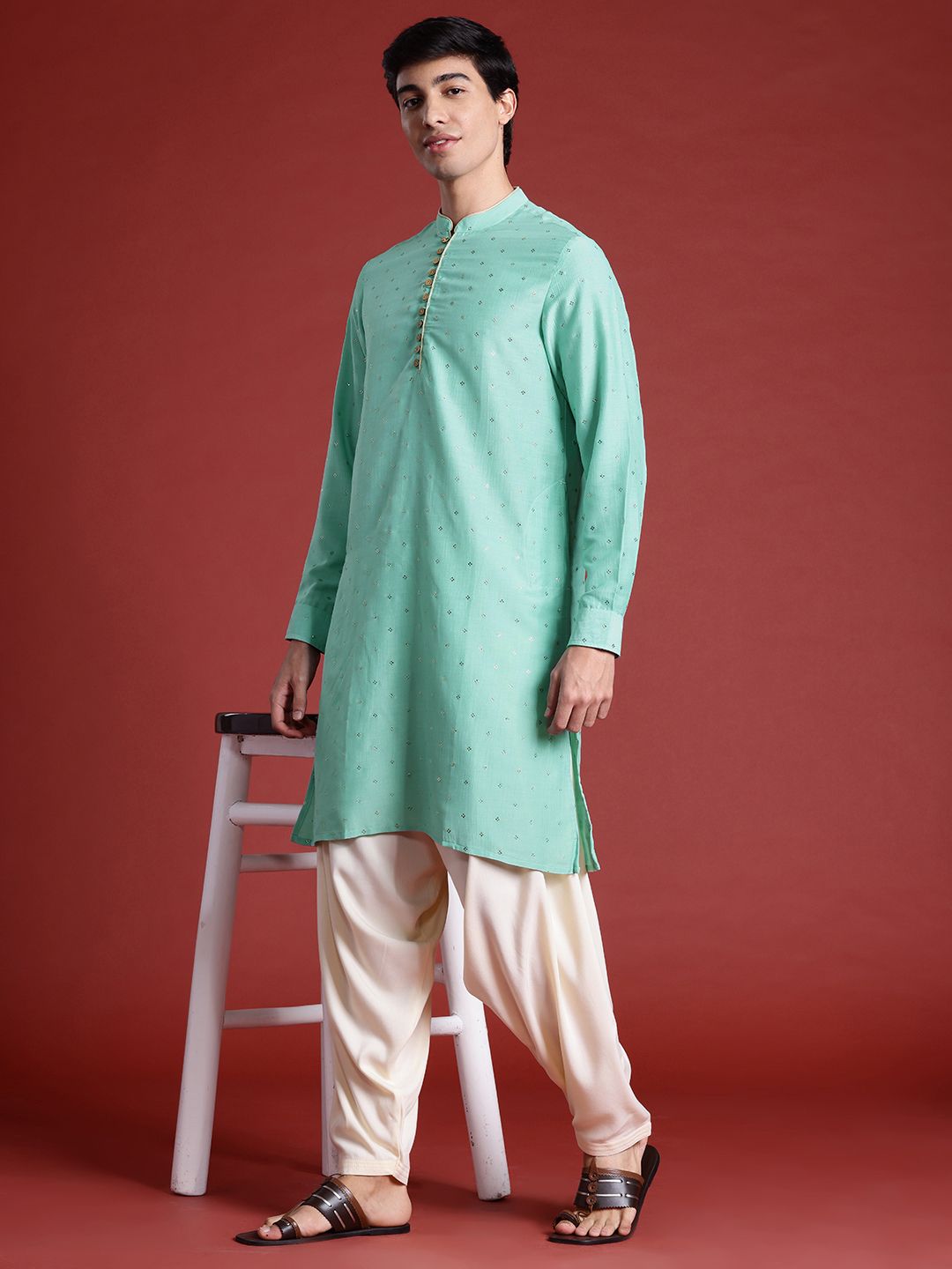 Anouk Men Mukaish Work Kurta with Dhoti Pants