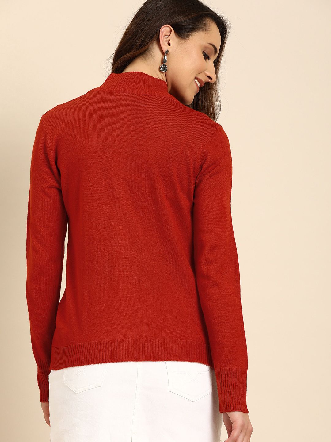 DressBerry Women Red Solid Cardigan Sweater
