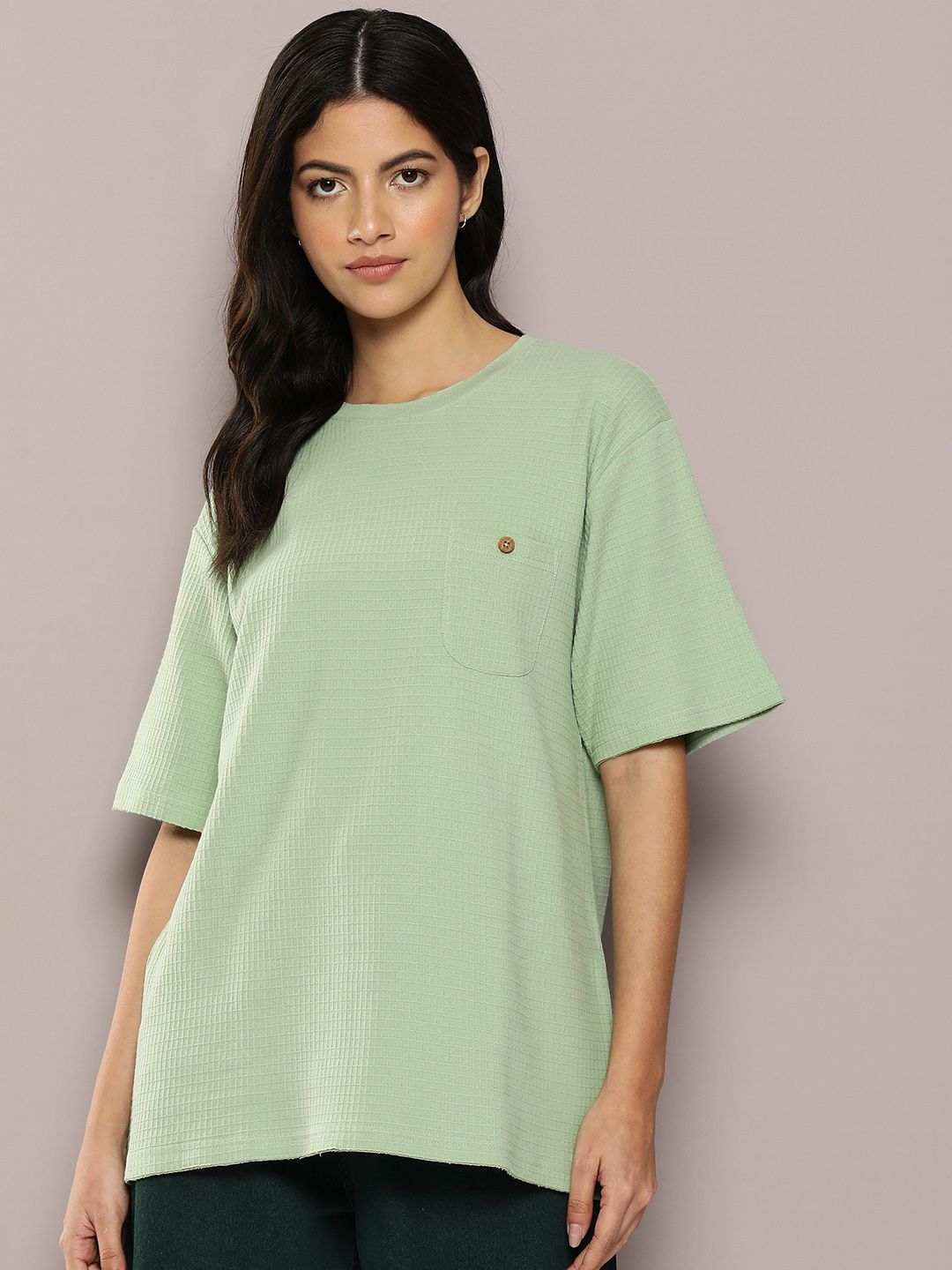 DILLINGER Women Self Design Oversized T-shirt