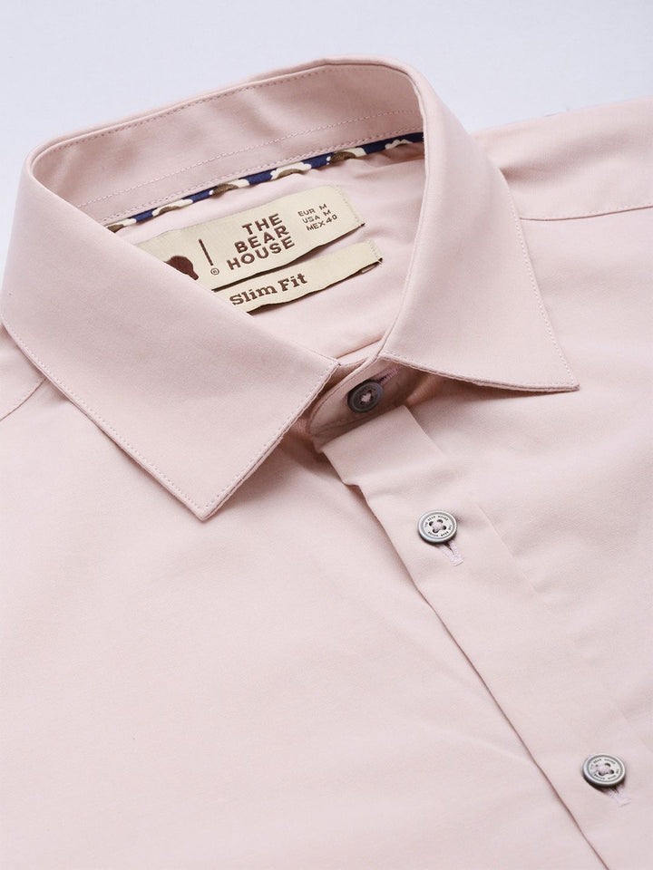 THE BEAR HOUSE Men Dusty Pink Solid Slim Fit Cotton Formal Shirt