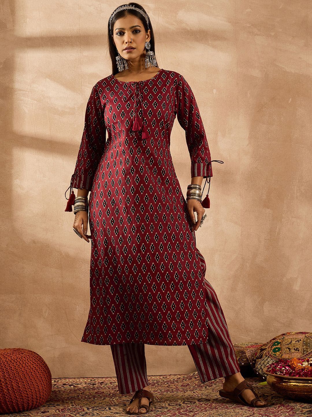 Indo Era Women Ethnic Motifs Printed Regular Pure Cotton Kurta with Palazzos