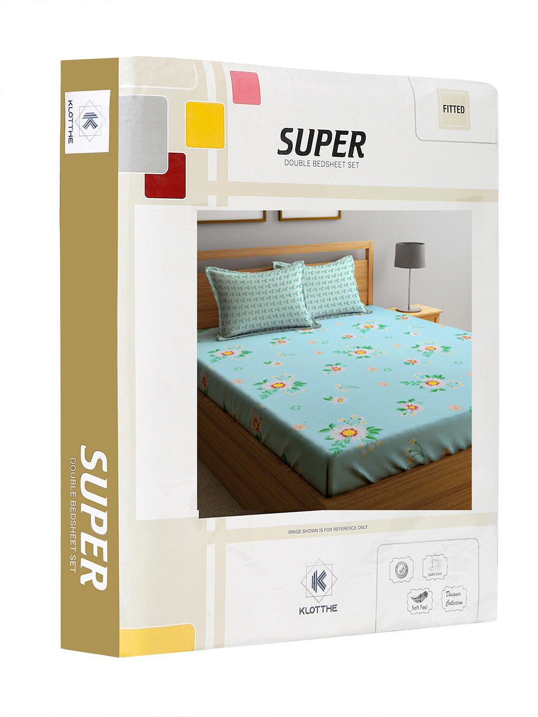 KLOTTHE Blue & Orange Printed 300TC Fitted Double King Bedsheet With 2 Pillow Covers