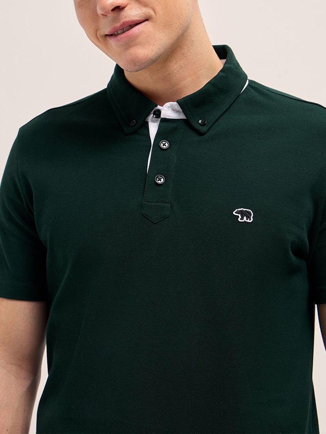THE BEAR HOUSE Solid Polo Collar Pure Cotton T-shirt