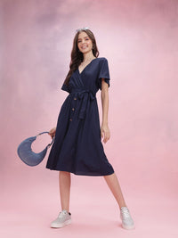 DressBerry V-Neck Tie-Up Detail A-Line Dress