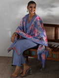 Libas Women Floral Embroidered Regular Thread Work Pure Cotton Kurta with Trousers & With Dupatta