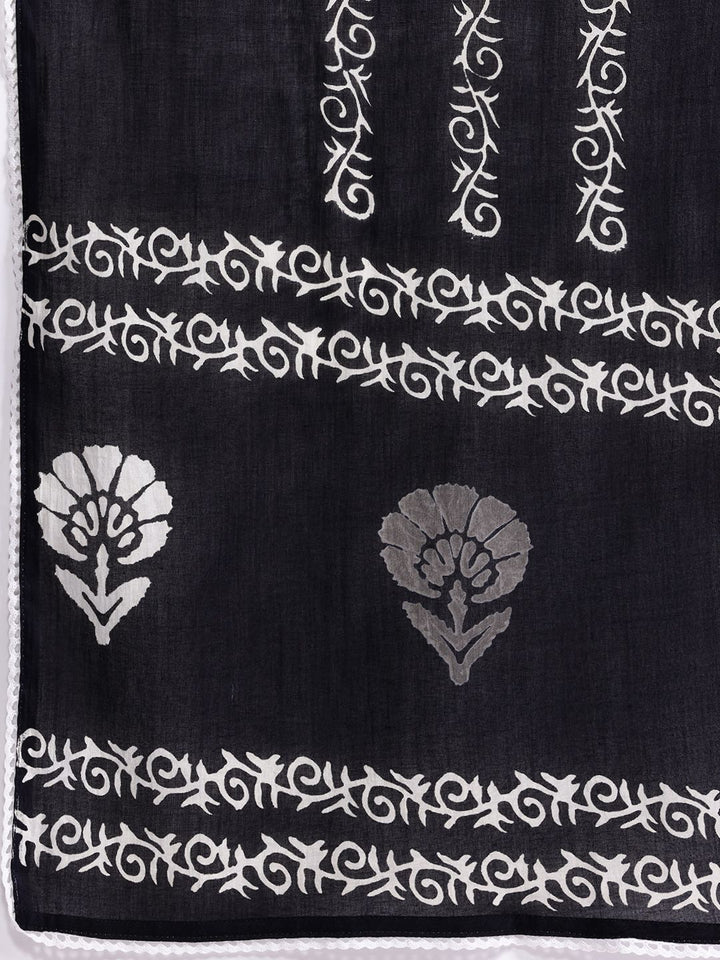 Indo Era Floral Printed Regular Pure Cotton Kurta With Trousers & Dupatta
