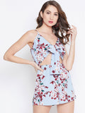 Berrylush Women Blue Printed Playsuit