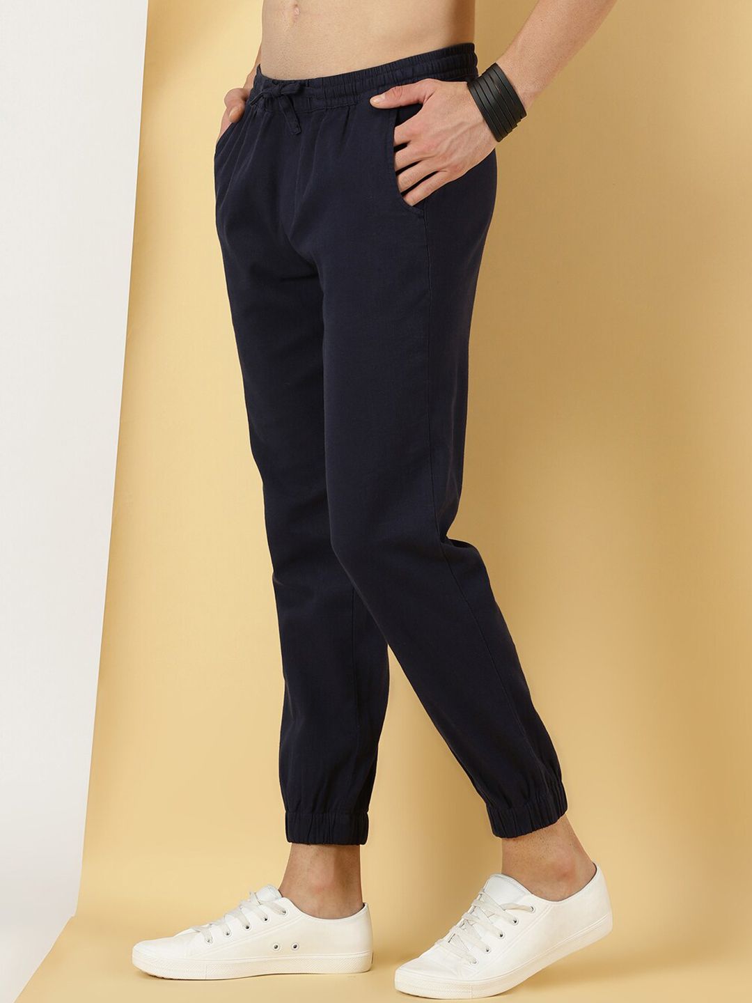 Thomas Scott Men Mid-Rise Smart Linen Cotton Joggers