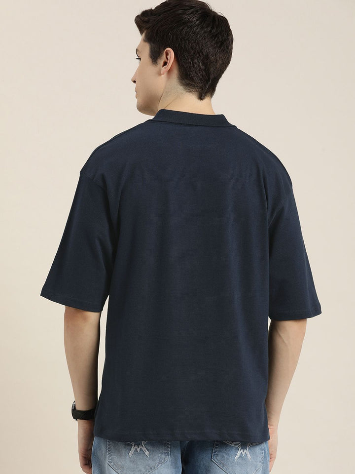 DILLINGER Men Solid Honeycomb Structure Oversized Cotton Polo T-Shirt