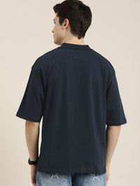 DILLINGER Men Solid Honeycomb Structure Oversized Cotton Polo T-Shirt