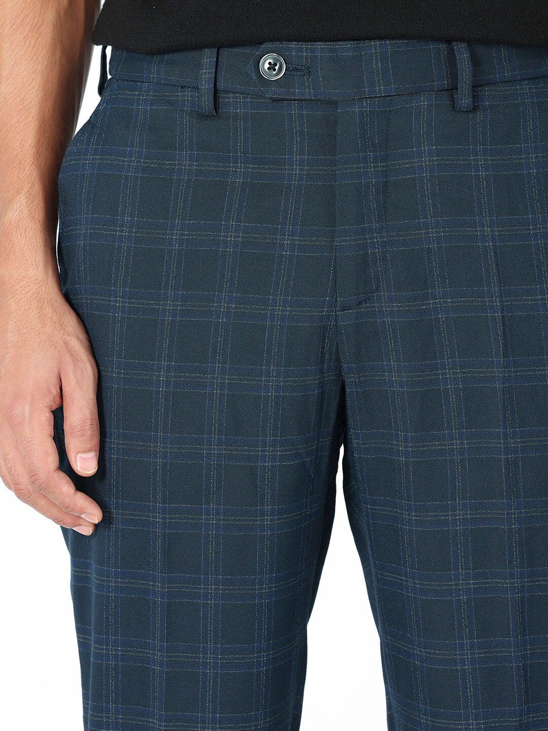 RARE RABBIT Men Twig Checked Slim Fit Mid-Rise Plain Trouser