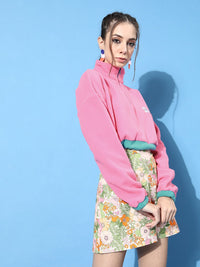 STREET 9 Women Pretty Pink Solid Cropped Sweatshirt