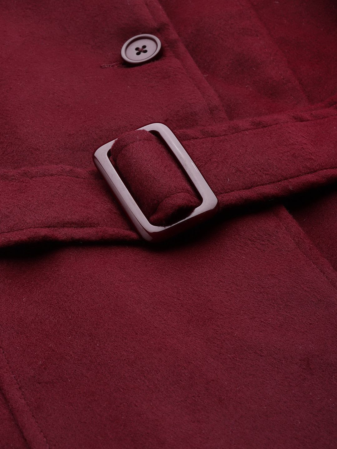 DressBerry Women Burgundy Solid Hip Length Overcoat