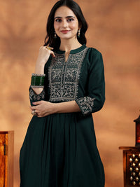 Libas Floral Yoke Design Pleated Sequinned Dobby A-Line Kurta With Palazzo & Dupatta