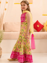 pspeaches Girls Floral Printed Pure Cotton Kurta With Sharara & With Dupatta