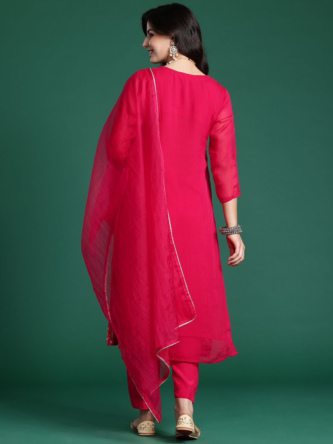 Indo Era Women Floral Embroidered Kurta With Trousers & Dupatta