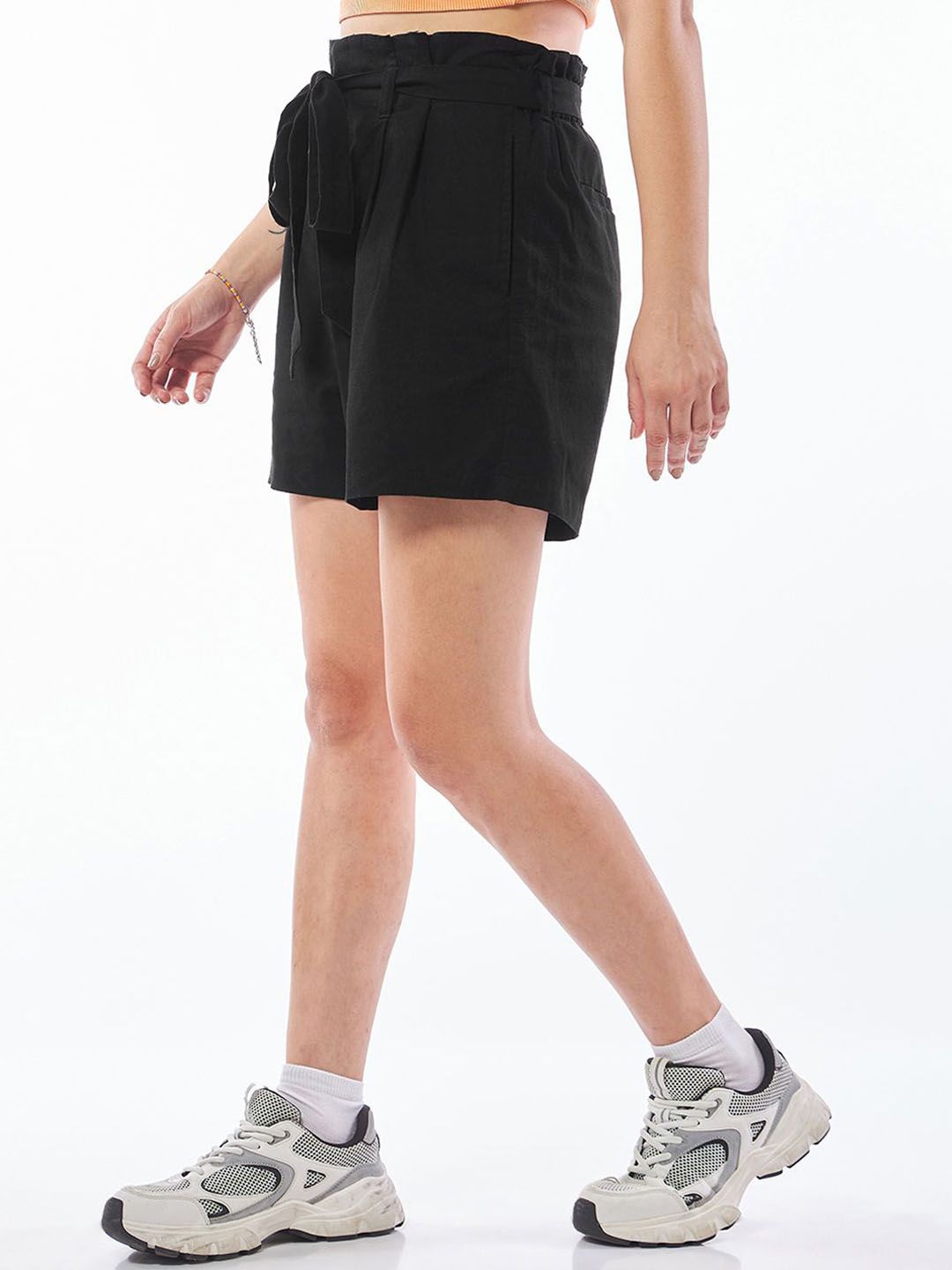 Bewakoof Women's Black Linen Shorts