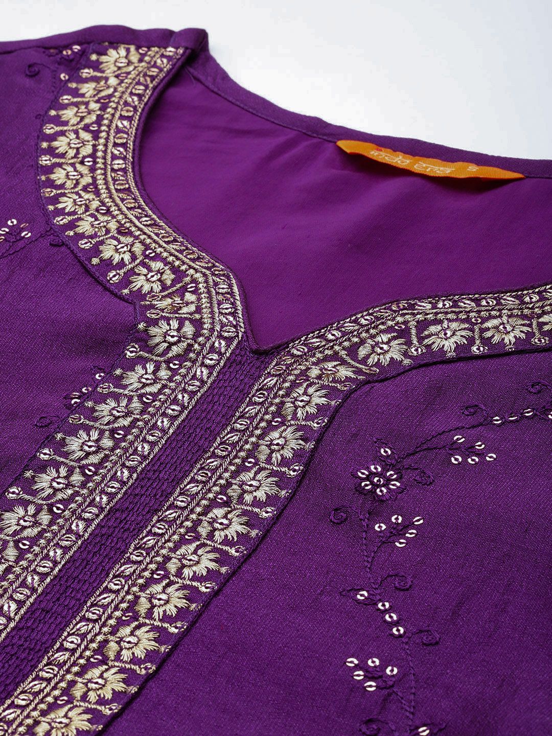 Indo Era Floral Embroidered Sequinned Kurta With Trousers & Dupatta