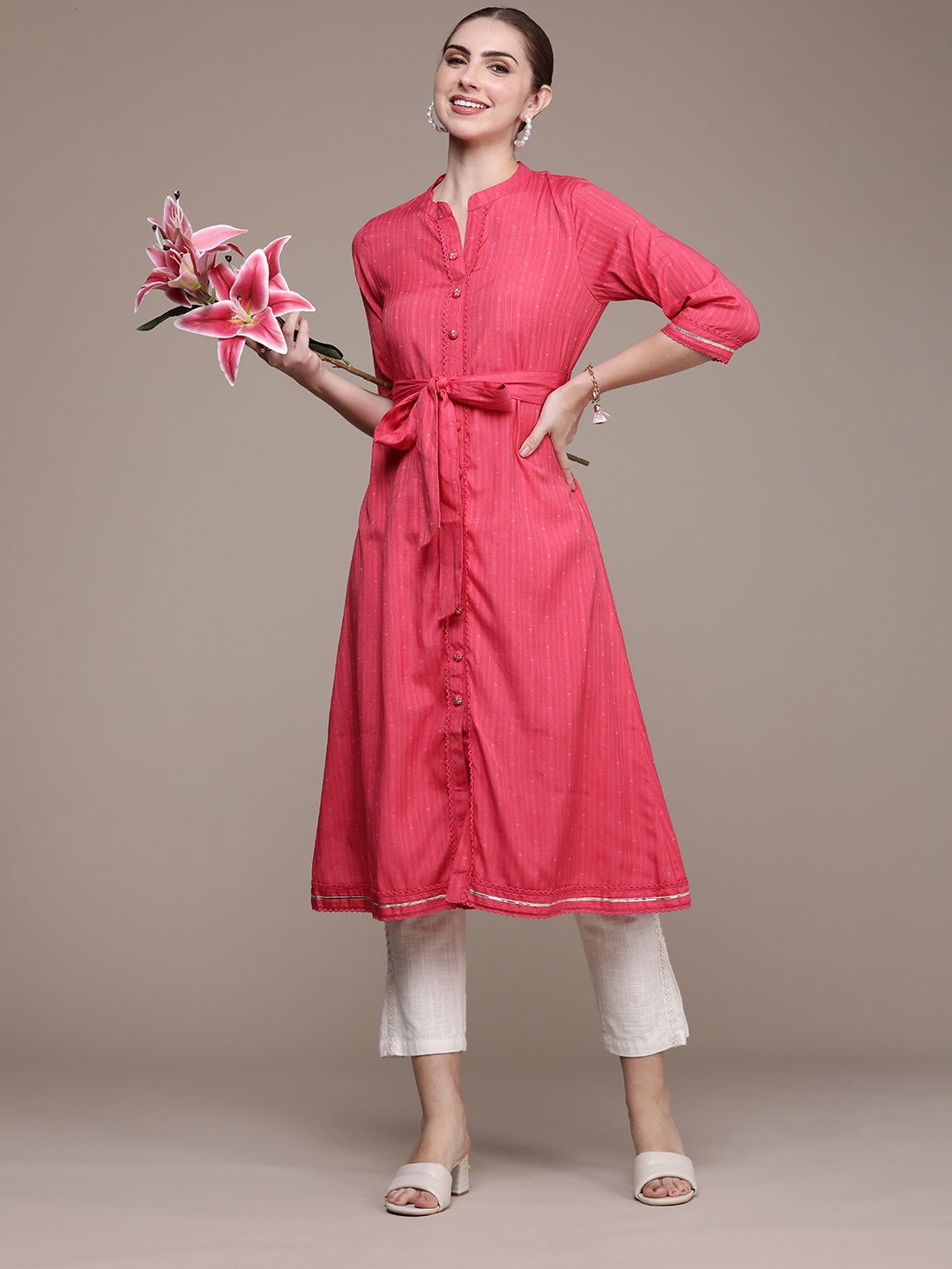 Anouk Women Woven Design Dobby A-Line Kurta