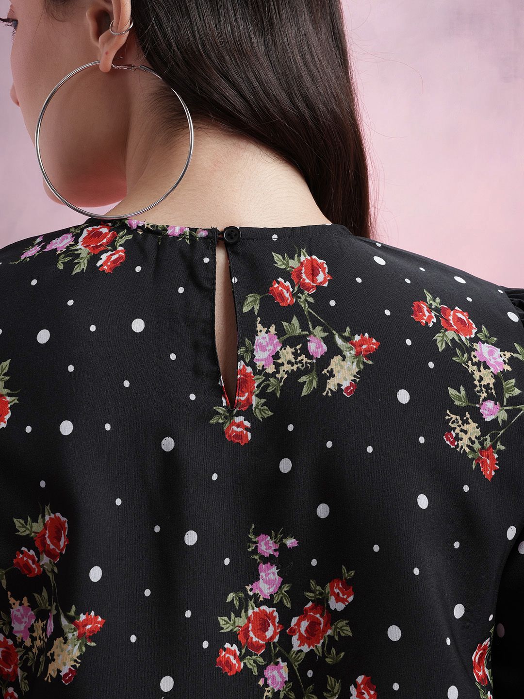 DressBerry Floral Print Tulip-Style Flared Sleeves Top