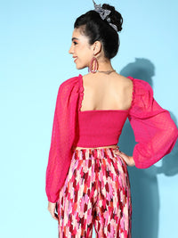 Berrylush Pretty Pink Self-Design Once Upon a Sleeve Top