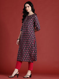 Anouk Floral Printed Boat Neck Straight Kurta