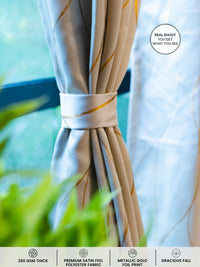 URBAN SPACE Gold Foil Beige & Gold-Toned Abstract Black Out Cotton Window Curtain