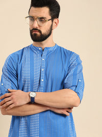Anouk Men Blue Bandhani Printed Pure Cotton Kurta