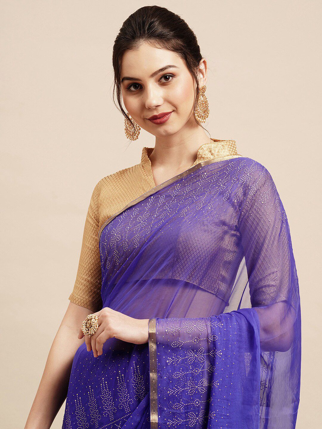 Saree mall Blue Embellished Zari Sarees