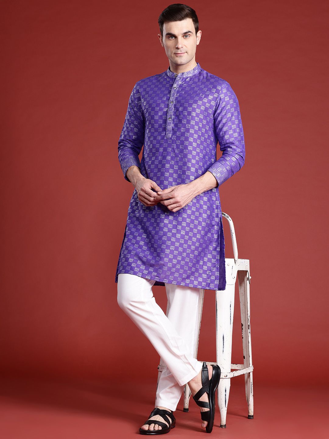 Anouk Men Geometric Printed Thread Work Kurta