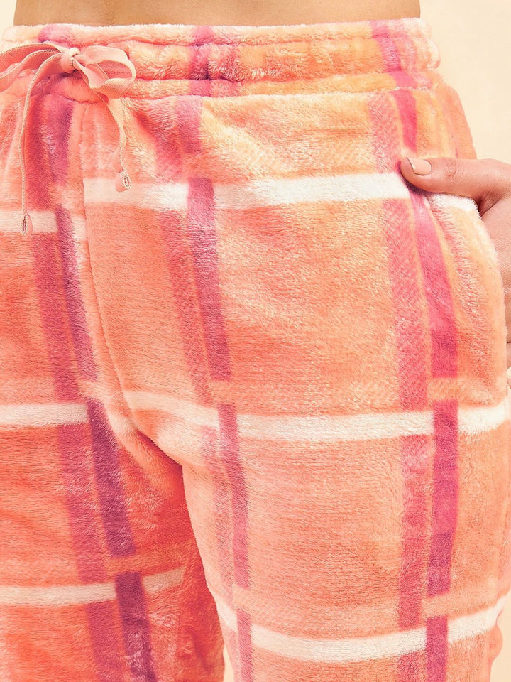 Sweet Dreams Women Peach-Coloured Checked Mock Collar Tracksuit